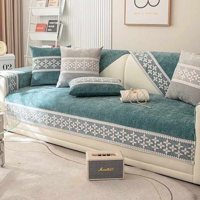 Bohemian Style Design Embroidered florals Pattern Sofa Cover Chenille Washable And Anti Slip Sofa Cover For Sectional Sofa