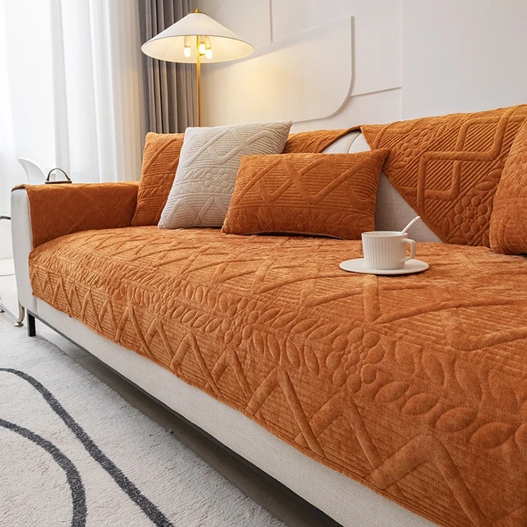 Quality Assurance Quilted Chenille Sofa Cushion Cover Modern Plant Pattern Quilted Sofa Covers For Home Hotel Cafe