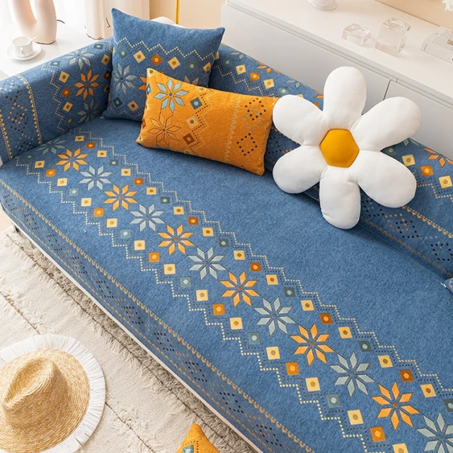 Bohemia Style Design Chenille Sofa Cover Printed Diamonds Patterns Sofa Cushion For Sectional Sofa