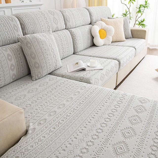 2023 New Arrival 100% Polyester Jacquard Elastic Fleece Sofa Cover Tile Geometric Patterns Jacquard Sofa Cover For Home Decor