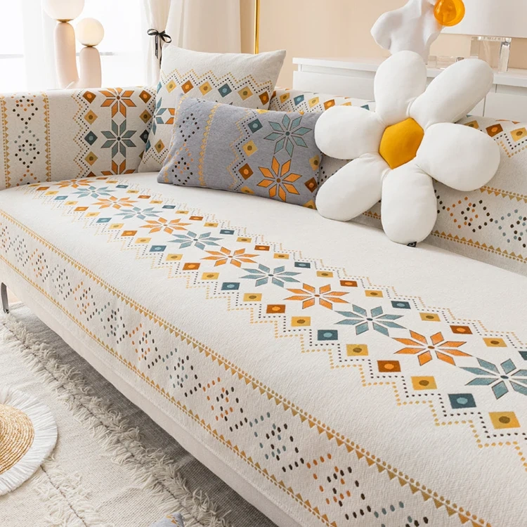 Bohemia Style Design Chenille Sofa Cover Printed Diamonds Patterns Sofa Cushion For Sectional Sofa