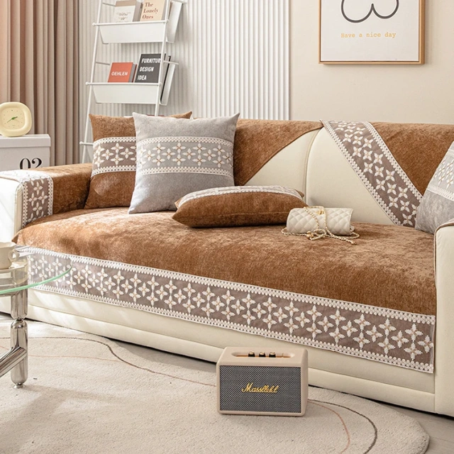 Bohemian Style Design Embroidered florals Pattern Sofa Cover Chenille Washable And Anti Slip Sofa Cover For Sectional Sofa