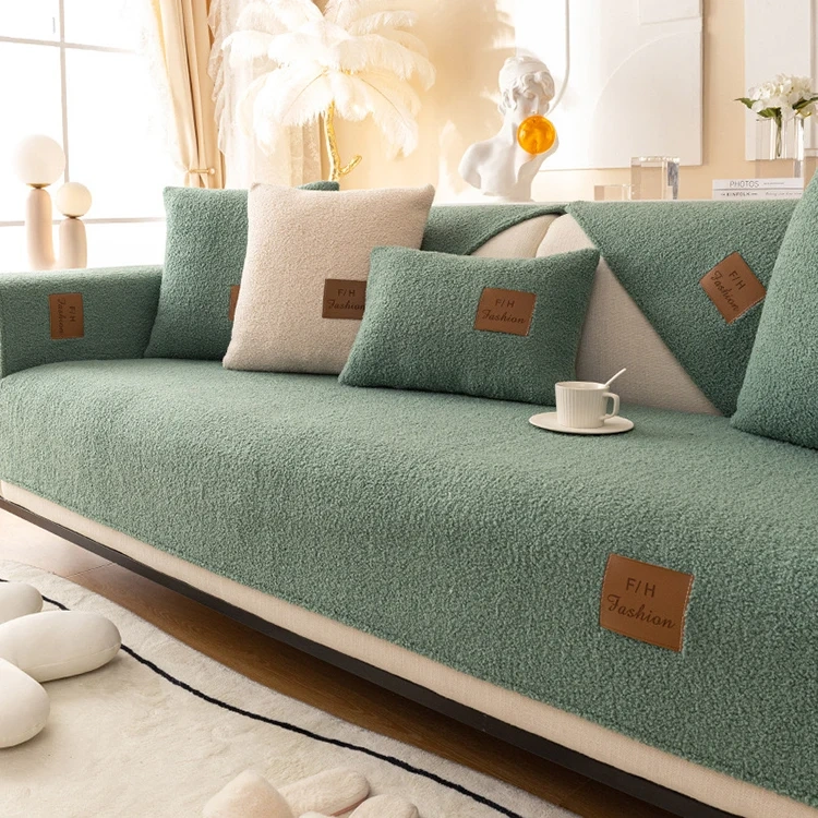 Solid Color Design 100% Polyester Teddy Fleece Sofa Cover Plain Dyed Soft And Comfortable Fleece Sofa Covers For Home Hotel