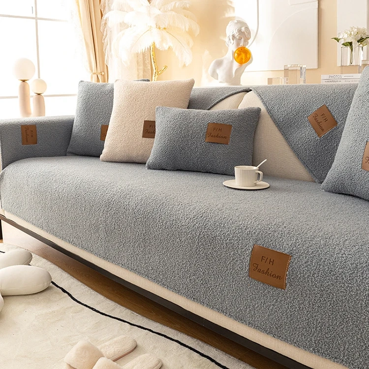 Solid Color Design 100% Polyester Teddy Fleece Sofa Cover Plain Dyed Soft And Comfortable Fleece Sofa Covers For Home Hotel