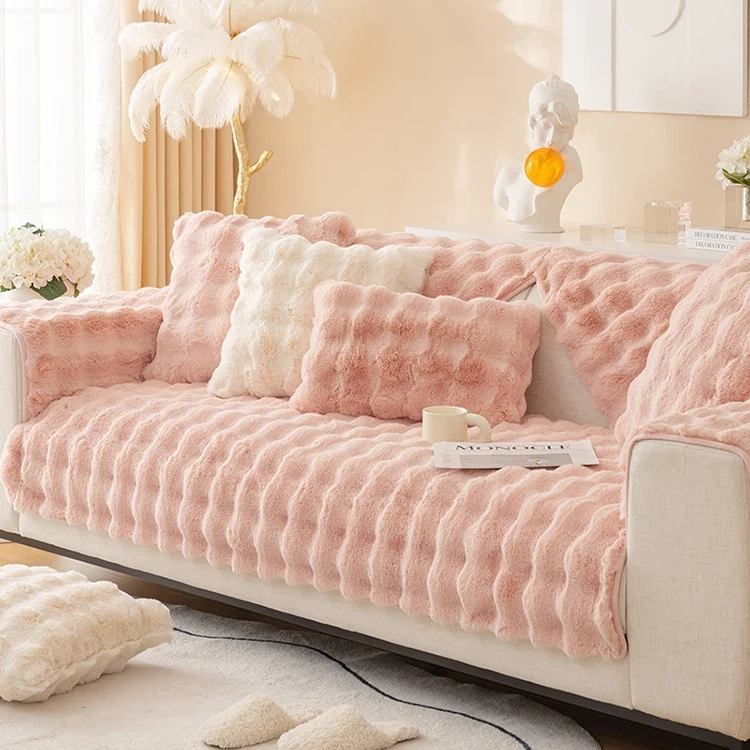Classical Design 100% Polyester Rabbit Fur Sofa Cover Multi-Color Optional And Comfortable Durable Sofa Covers Set For Sectional