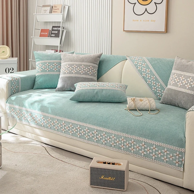 Bohemian Style Design Embroidered florals Pattern Sofa Cover Chenille Washable And Anti Slip Sofa Cover For Sectional Sofa