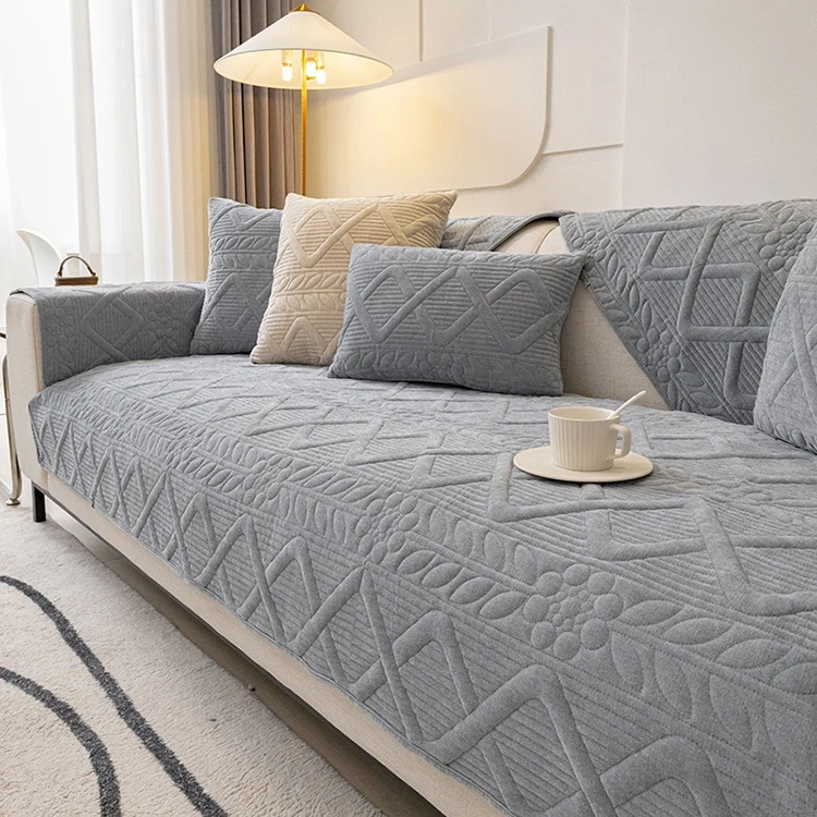 Quality Assurance Quilted Chenille Sofa Cushion Cover Modern Plant Pattern Quilted Sofa Covers For Home Hotel Cafe