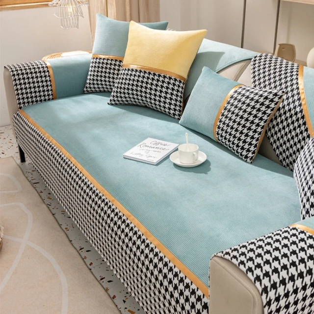 Classic houndstooth design printed chenille sofa cover for sectional sofa