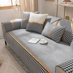 Classic houndstooth design printed chenille sofa cover for sectional sofa