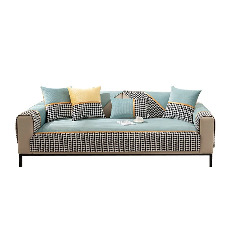 Classic houndstooth design printed chenille sofa cover for sectional sofa