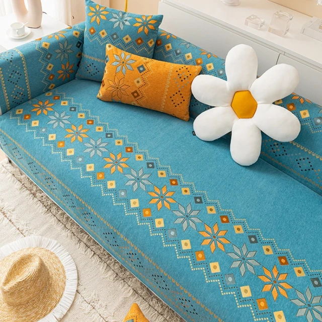 Bohemia Style Design Chenille Sofa Cover Printed Diamonds Patterns Sofa Cushion For Sectional Sofa