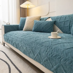 Quality Assurance Quilted Chenille Sofa Cushion Cover Modern Plant Pattern Quilted Sofa Covers For Home Hotel Cafe