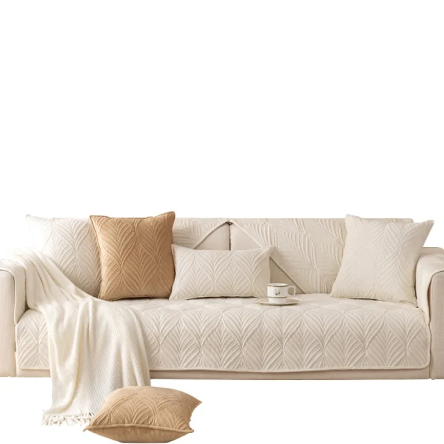 Modern Concise 100% Polyester Cosy Plush Non-Slip Quilted Sofa Covers For Living Room