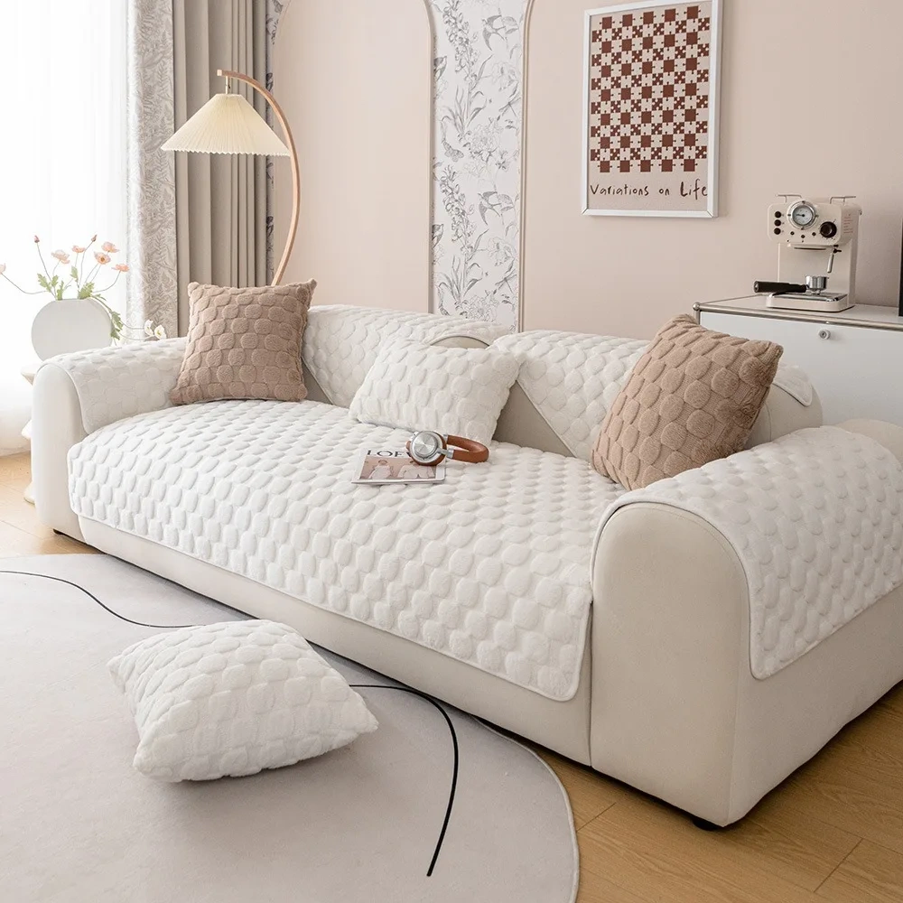 Winter cream wind honeycomb sofa cushion wholesale winter plush non-slip thickened cushion warm leather sofa cover