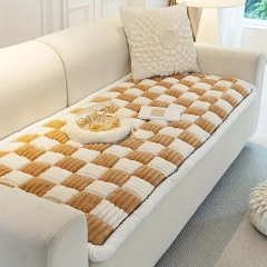 Handmade Stitching Sofa Cushion Protective Couch Cover Cream-Coloured Large Plaid Square Pet Mat Bed Couch Cover Tatami Mat