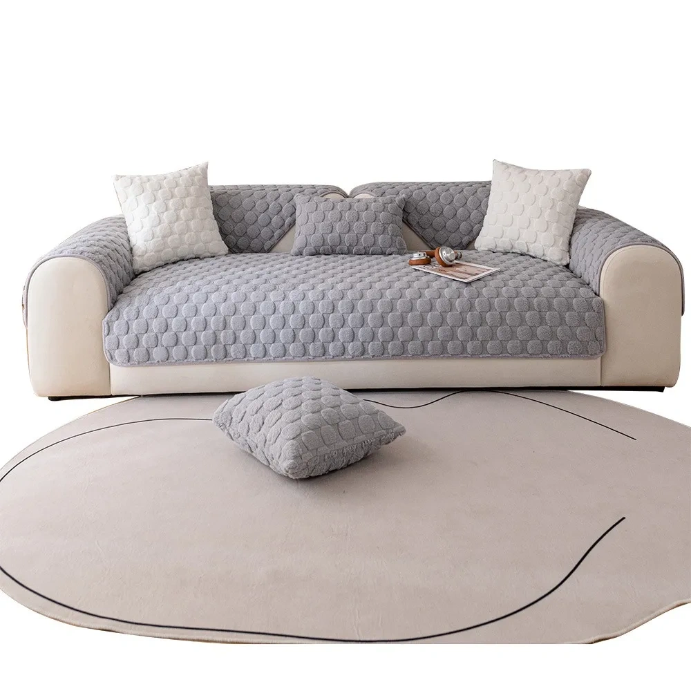 Winter cream wind honeycomb sofa cushion wholesale winter plush non-slip thickened cushion warm leather sofa cover