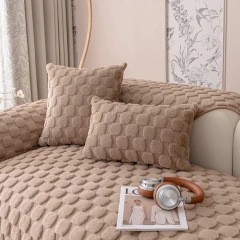 Winter cream wind honeycomb sofa cushion wholesale winter plush non-slip thickened cushion warm leather sofa cover
