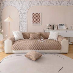Winter cream wind honeycomb sofa cushion wholesale winter plush non-slip thickened cushion warm leather sofa cover