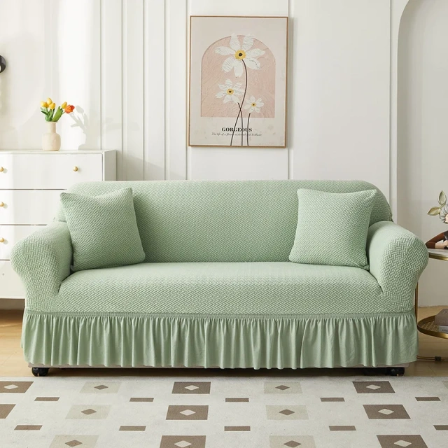 Custom New Jacquard Skirt Sofa Cover, I Shape Elastic Stretch Slipcover Solid Sectional Non-slip  Sofa Covers with Skirt