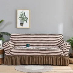Solid Color Stretch Skirt Wingback Seersucker Plaid Stretch Armchair Sofa Chair Cover for Living Room