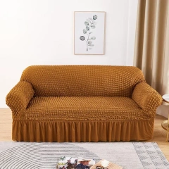 Living Room Solid Color Elastic Thickened Popcorn Seersucker Slipcover Plaid Stretch Full Lace Fabric Skirt Sofa Couch Cover