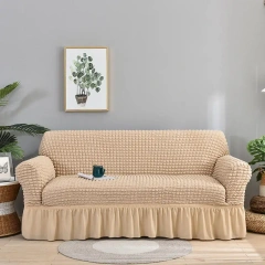 Solid Color Stretch Skirt Wingback Seersucker Plaid Stretch Armchair Sofa Chair Cover for Living Room
