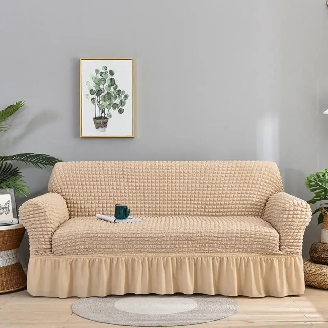 Solid Color Stretch Skirt Wingback Seersucker Plaid Stretch Armchair Sofa Chair Cover for Living Room