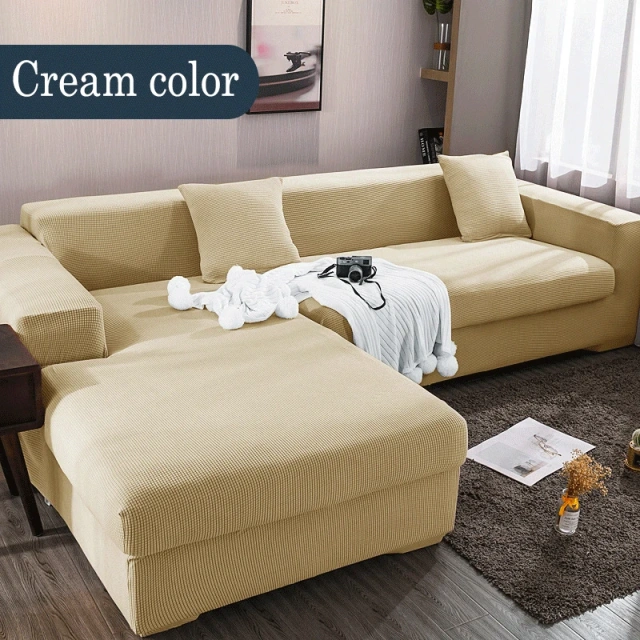 Wholesale Knitted Thick Chaise Corner Slipcover Protector Strech L-shaped 5 6 Seater Sofa Couch Cover For U Shape Sectional Sofa