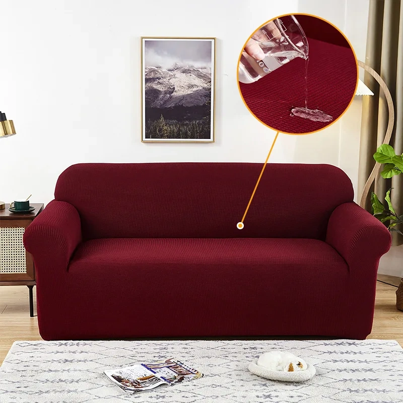 China Cheapest Universal Classic Magic Stretch Moisture-absorbing Breathable Burgundy Water Proof Repellent Sofa Protector Cover