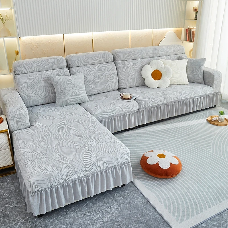 Sectional Jacquard Stretch Sofa Covers with Skirt, Custom Cover Sofa Slipcover Non-slip Sofa Seat Cover for 3 2 1 Couch