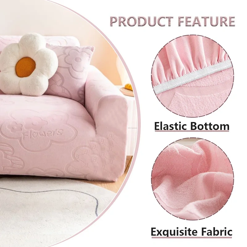 Flower Jacquard Universal Velvet Stretch Sofa Cover Set, Super Soft Protect Cover Sofa Slipcover Non-slip 7 Seater Covers