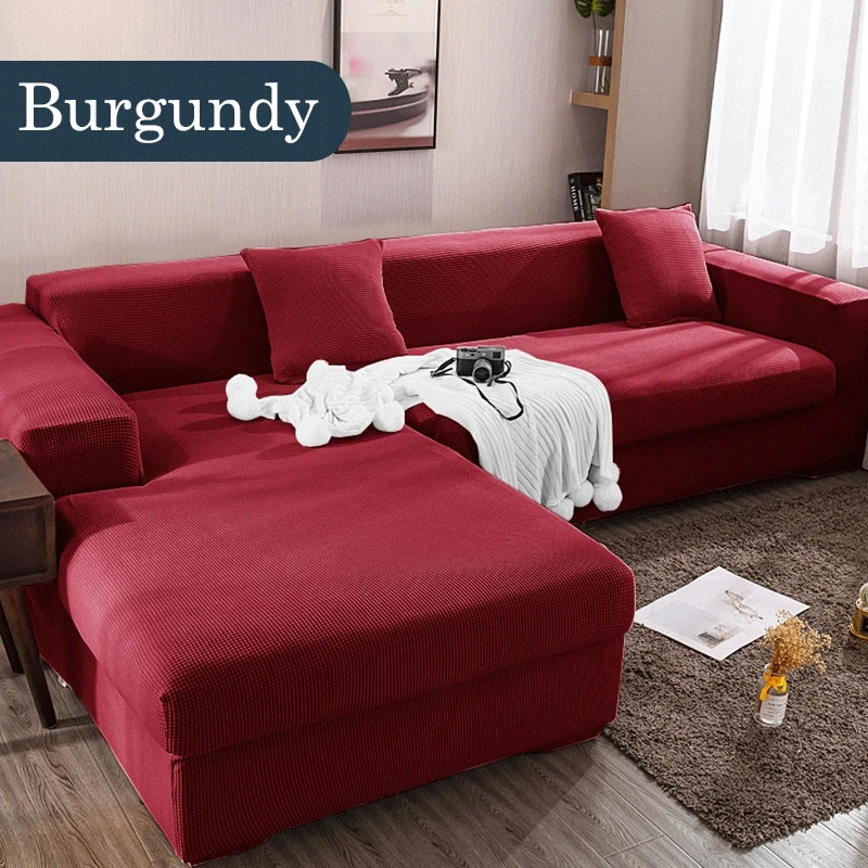 Wholesale Knitted Thick Chaise Corner Slipcover Protector Strech L-shaped 5 6 Seater Sofa Couch Cover For U Shape Sectional Sofa