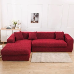 Luxury European Solid Color 3d Embossed Woven Jacquard Thicken All-inclusive Corner Slipcover Stretch Fabric L Shape Sofa Cover