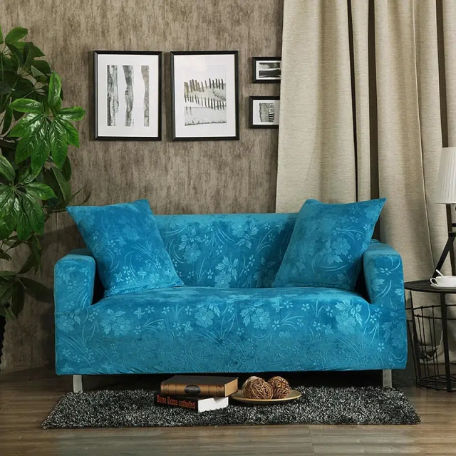 Modern Living Room Universal Sectional Elastic Flannel Three-seater Slipcover Velvet Embossing Floral Stretch Sofa Couch Cover