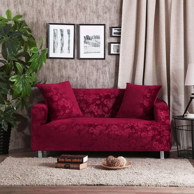 Modern Living Room Universal Sectional Elastic Flannel Three-seater Slipcover Velvet Embossing Floral Stretch Sofa Couch Cover