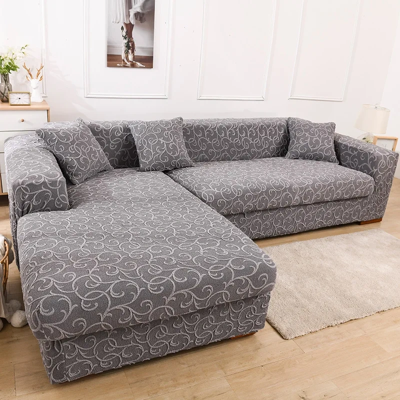 Luxury European Solid Color 3d Embossed Woven Jacquard Thicken All-inclusive Corner Slipcover Stretch Fabric L Shape Sofa Cover