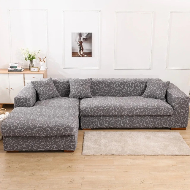 Luxury European Solid Color 3d Embossed Woven Jacquard Thicken All-inclusive Corner Slipcover Stretch Fabric L Shape Sofa Cover