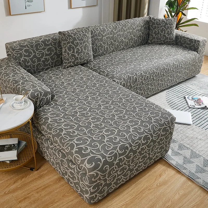 Luxury European Solid Color 3d Embossed Woven Jacquard Thicken All-inclusive Corner Slipcover Stretch Fabric L Shape Sofa Cover