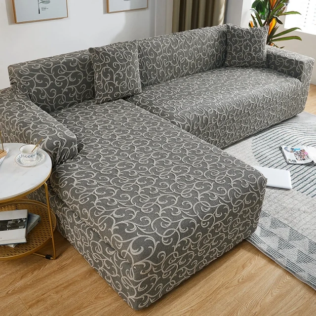 Luxury European Solid Color 3d Embossed Woven Jacquard Thicken All-inclusive Corner Slipcover Stretch Fabric L Shape Sofa Cover