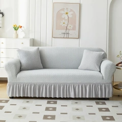 Custom New Jacquard Skirt Sofa Cover, I Shape Elastic Stretch Slipcover Solid Sectional Non-slip  Sofa Covers with Skirt