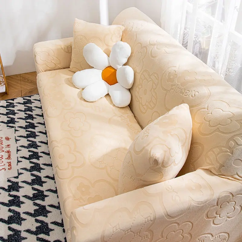 Flower Jacquard Universal Velvet Stretch Sofa Cover Set, Super Soft Protect Cover Sofa Slipcover Non-slip 7 Seater Covers