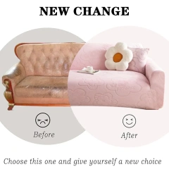 Flower Jacquard Universal Velvet Stretch Sofa Cover Set, Super Soft Protect Cover Sofa Slipcover Non-slip 7 Seater Covers