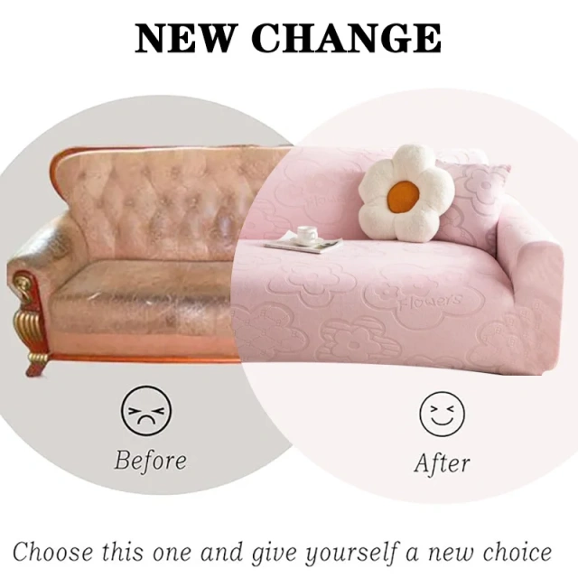 Flower Jacquard Universal Velvet Stretch Sofa Cover Set, Super Soft Protect Cover Sofa Slipcover Non-slip 7 Seater Covers