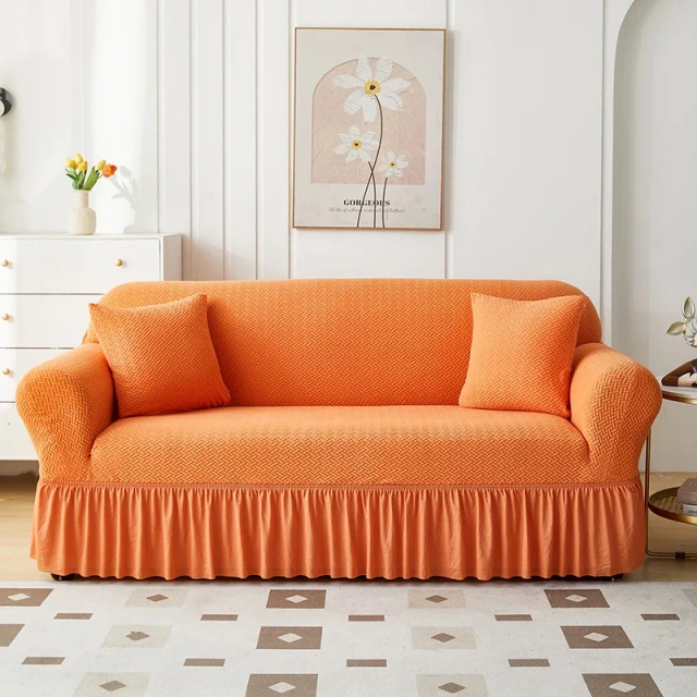 Custom New Jacquard Skirt Sofa Cover, I Shape Elastic Stretch Slipcover Solid Sectional Non-slip  Sofa Covers with Skirt