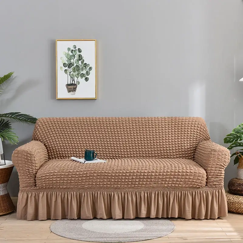 Solid Color Stretch Skirt Wingback Seersucker Plaid Stretch Armchair Sofa Chair Cover for Living Room