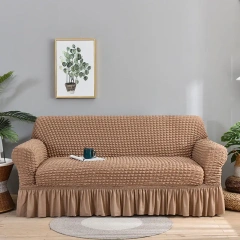 Solid Color Stretch Skirt Wingback Seersucker Plaid Stretch Armchair Sofa Chair Cover for Living Room