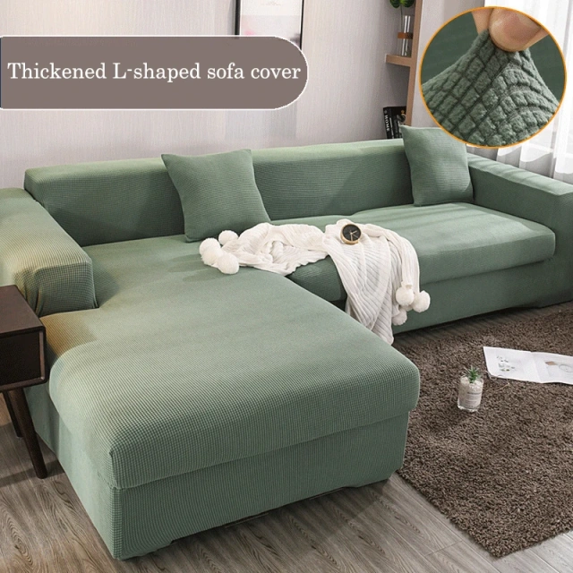 Wholesale Knitted Thick Chaise Corner Slipcover Protector Strech L-shaped 5 6 Seater Sofa Couch Cover For U Shape Sectional Sofa