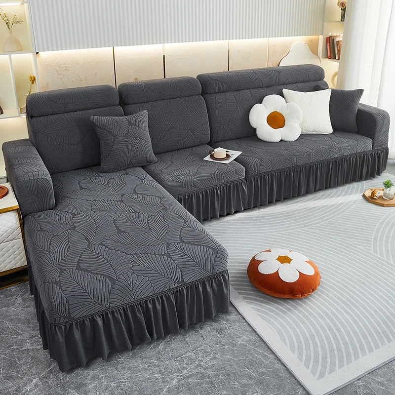 Sectional Jacquard Stretch Sofa Covers with Skirt, Custom Cover Sofa Slipcover Non-slip Sofa Seat Cover for 3 2 1 Couch
