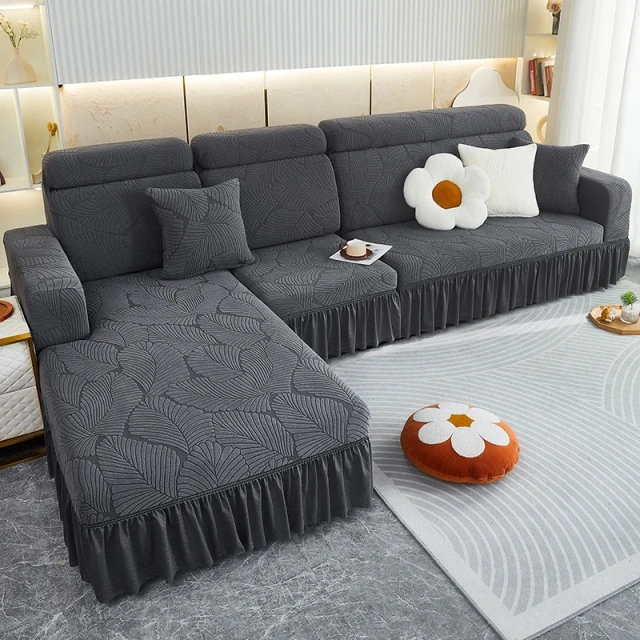 Sectional Jacquard Stretch Sofa Covers with Skirt, Custom Cover Sofa Slipcover Non-slip Sofa Seat Cover for 3 2 1 Couch