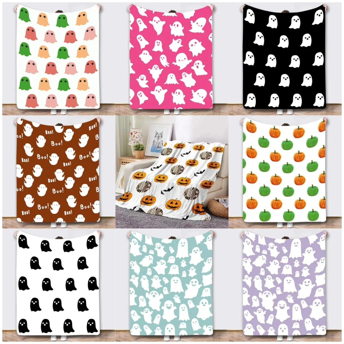 Halloween flannel blanket with digital printing, comfortable, soft, warm, double-sided velvet